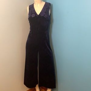 Channel Designer Karl Lagerfeld wide leg floral velvet jumpsuit